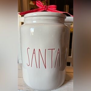 Rae Dunn White SANTA Cookie Jar with Red Accents